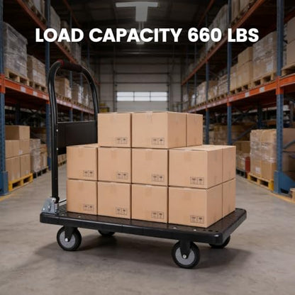 Foldable Push Cart Dolly 660 lbs,Moving Platform Hand Truck Black,with 360° Swivel Wheels, for Home Garage Workshops, Loading, Storage, Warehouse