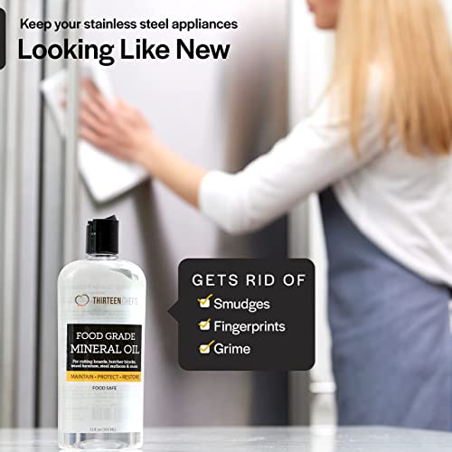 Thirteen Chefs Mineral Oil - 12oz Food Grade Conditioner for Wood Cutting Board, Countertop & Butcher Block, Lubricant for Knife or Meat Grinder - Safe USP Finish on Marble, Soapstone (Pack of 2) - size: 12 Fl Oz (Pack of 2)