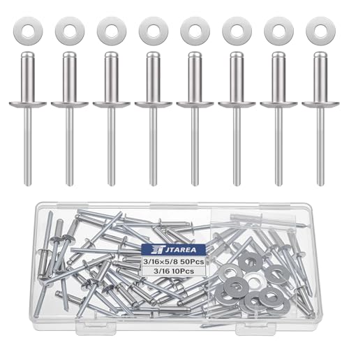 3/16" x 5/8" Stainless Steel Pop Rivets with Stainless Steel Washers 4.8 x 16mm Blind Rivet Assortment Kit (Pack of 60pcs) - size: 3/16*5/8