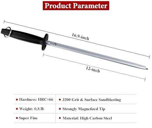 Honing Steel Knife Sharpener Steel Round 12 IN Honing Rod for Kitchen Knife - color: Dark Round 12-IN