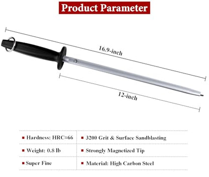 Honing Steel Knife Sharpener Steel Round 12 IN Honing Rod for Kitchen Knife - color: Dark Round 12-IN