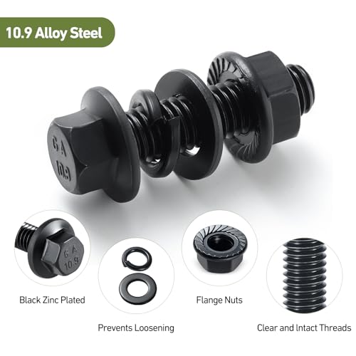 M8-1.25 Bolt Flange Head Bolts Assortment Kit,184Pcs Metric Bolts and Nuts Kit Serrated Flange Nuts Washers,10.9 Alloy Steel Black Zinc Plated(M8x16/20/25/30mm) - size: Black M8 184PCS Flanged Bolt