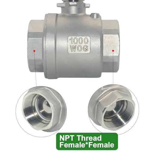 304 Stainless Steel Female NPT Ball Valve 1-1/2 Inch Standard Full Port for Water Oil Gas Vinyl Handle WOG1000 - size: 1-1/2 Inch, style: Pack of 1