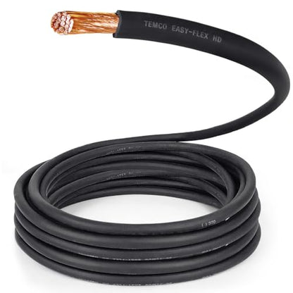 TEMCo 4/0 Gauge AWG 100 Ft Black Flexible Pure Copper Made in USA Welding Cable Battery Wire - Heavy Duty Solar, Inverter, Car, RV, Truck - color: 100 Ft Black, size: 4/0 (0000 AWG)