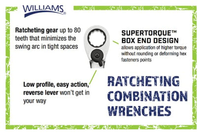 Williams WS-1164RC 4-Piece Reversible Ratcheting Combination Wrench Set - size: 4-Piece