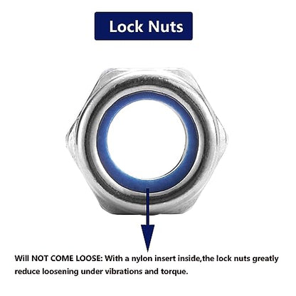 M6 x 1.0mm Nylon Insert Hex Lock Nuts 100Pcs 304 Stainless Steel Locknuts, Hex Drive, Bright Finish, by SG TZH - color: Silver, size: M6