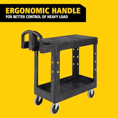 Rubbermaid Commercial Products Heavy Duty 2-Shelf Utility/Service Cart, Small, Flat Shelves, Ergonomic Handle, 500 lbs. Capacity, for Warehouse/Garage/Cleaning/Maintenance - size: Small 2-Shelf, style: Ergonomic Handle