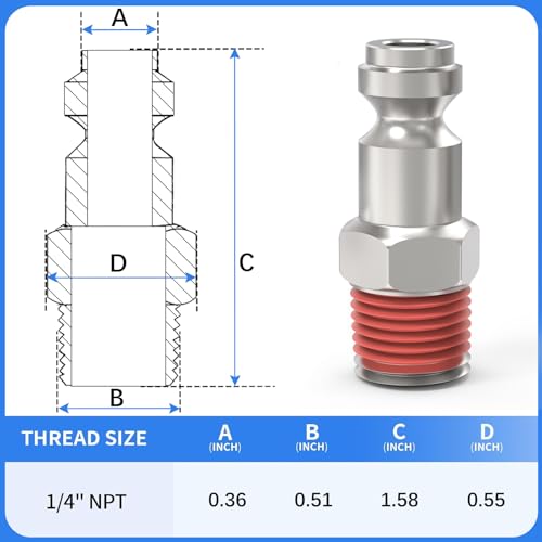 ChillWaves Automotive T-Style Air Plug, 1/4" NPT Male Pneumatic Plugs, Air Compressor Accessories Fittings(10-PACK) - size: 1/4" MNPT(1/4" Body)