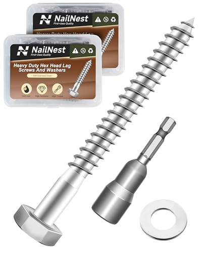 (2Box) 1/4" x 3" Hex Head Lag Screws Bolts with Flat Washers, 40Sets 304 Stainless Steel 18-8 Heavy Duty 1/4 Lag Bolts for Wood with Hex Socket - size: 1/4" x 3", style: 2-Box
