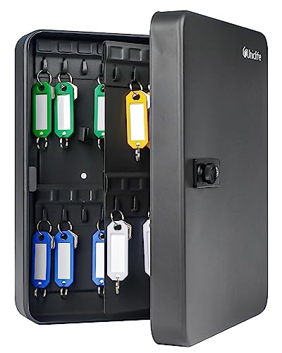 Uniclife 60 Position Key Cabinet with Combination Lock Resettable Black Digital Security Storage Box Steel Key Organizer with Colorful Large Key Tag Labels Stickers and Hooks - color: Black, size: 60 Keys