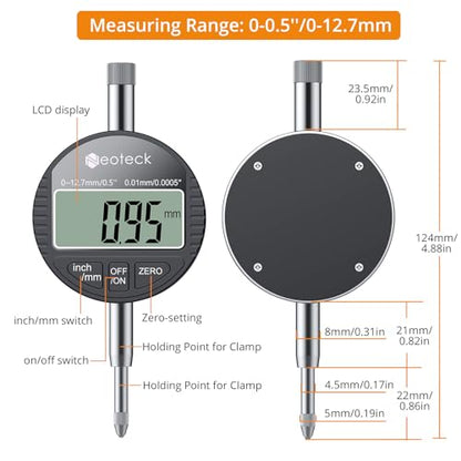 Neoteck 0-12.7mm/0.5" Digital Dial Indicator 0.01mm/0.0005" with Resolution - color: Black, size: 0-0.5''/0.0005''