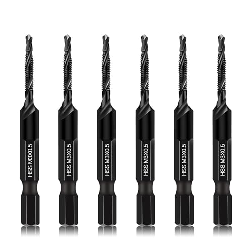 DKIBBITH 6 Packs M3 Combination Drill & Taps Bit Set, Screw Tapping Threading Tools in Size M3*0.5 with Anti-Rust Black Coating, 1/4" Hex Shank and Storage Case - size: M3x0.5