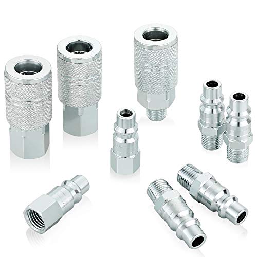 Industrial Air Coupler and Plug Kit, 3/8 Inch High Flow Body Size, 1/4 Inch NPT Threads Size, Steel Material, 9 Pieces Air Compressor Hose Accessories Fittings - size: 3/8 inches