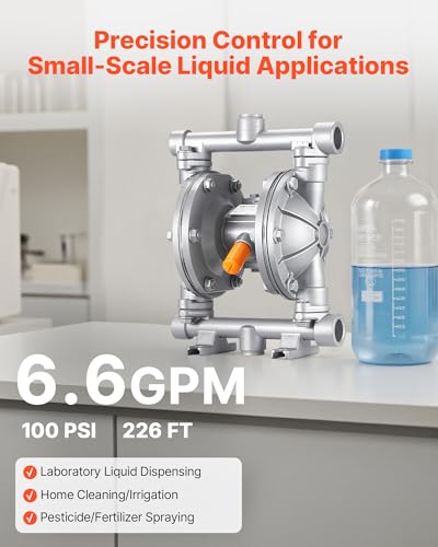 VEVOR Air Operated Double Diaphragm Pump, 6.6 GPM, 3/8 inch Inlet & Outlet Pneumatic Waste Oil Transfer Pump, Max 100 PSI, Aluminum Alloy Body, Air-Operated for Diesel, Grease, Kerosene, Gasoline - style: 3/8 inch 6.6GPM Aluminum Alloy
