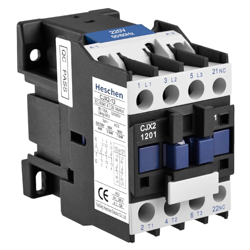 Heschen AC Contactor, 220V 50/60Hz Coil, 12A (AC-3), 3NO+1NC Aux, 3P - color: 220V Coil, size: 12A (1NC Normally Closed)
