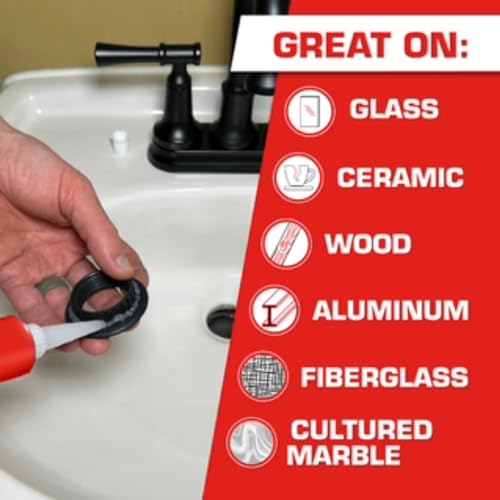 Loctite Silicone Sealant, Clear, 2.7 fl oz Tube, 2 Pack - 100% Waterproof Sealant for Glass, Ceramic, Wood, Plastic & More - size: Single 2.7 Oz Tube (Pack of 2)