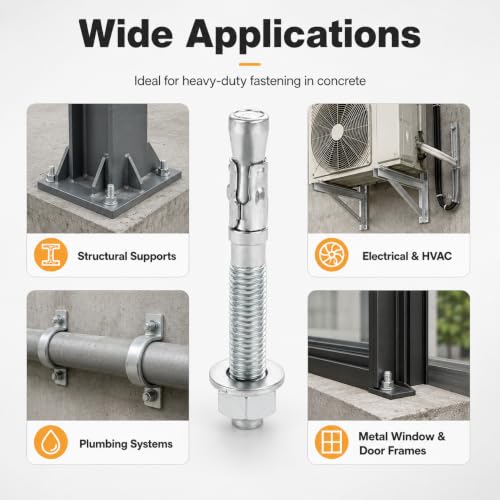60 PCS 1/2" x 3-3/4" Concrete Anchors - Standard Heavy Duty Cement Anchor Bolts for Concrete - Metal M12 Expansion Concretes Fasteners Wall Anchors Cement