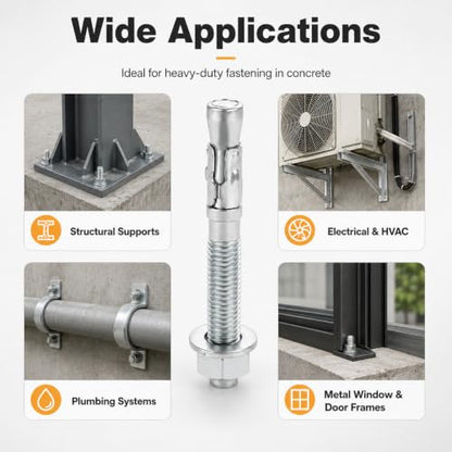 60 PCS 1/2" x 3-3/4" Concrete Anchors - Standard Heavy Duty Cement Anchor Bolts for Concrete - Metal M12 Expansion Concretes Fasteners Wall Anchors Cement