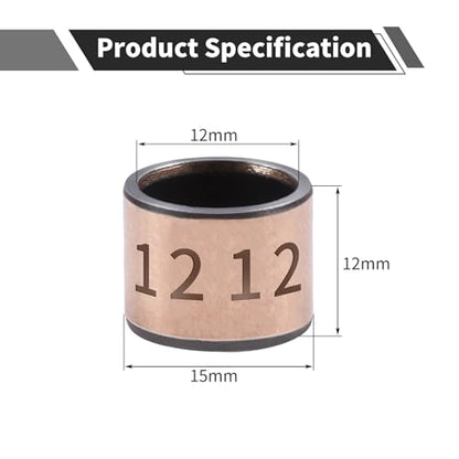 4Pcs Sleeve Bearing 12mm Bore x 15mm OD x 12mm Length Plain Bearings Wrapped Oilless Bushings for Printing Machines, Textile Machines, Hydraulic Transport Vehicles - size: 12x15x12mm