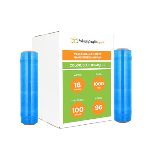 PSBM Dark Blue Stretch Wrap, 96 Rolls 18 Inch x 1000 Feet 100 Gauge, Heavy Duty Plastic Wrap Industrial Strength Shrink Film for Moving, Packing & Shipping - color: Blue, size: 96 Rolls