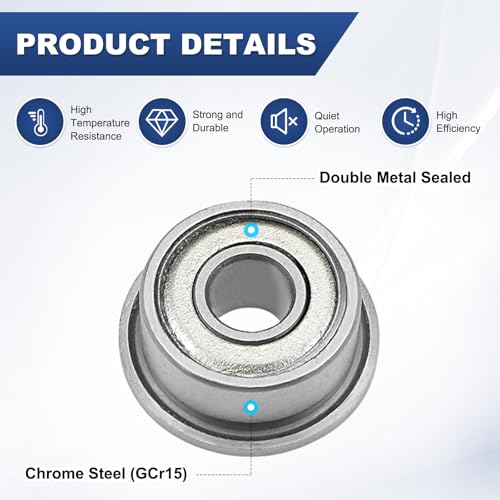 M METERXITY 4-Pack F693ZZ Flanged Ball Bearing, 3 x 8 x 4mm Double Metal Shielded Chrome Steel (GCr15) Flange Rip Bearings for Wheelbarrow/Printer/Fax Machines/Power Tools - size: 3mm x 8mm x 4mm
