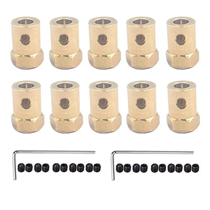 10Pcs 3mm Brass Hex Shaft Coupling Motor Flexible Coupler Joint for DC Motor Shaft, Robot, Model Car Tires Shaft - size: 3mm
