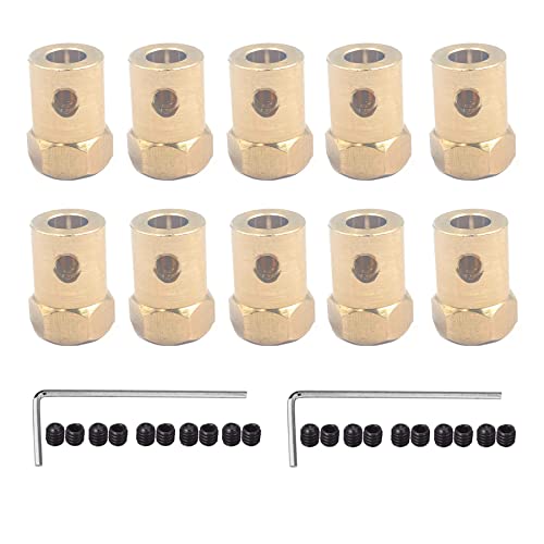 10Pcs 3mm Brass Hex Shaft Coupling Motor Flexible Coupler Joint for DC Motor Shaft, Robot, Model Car Tires Shaft - size: 3mm