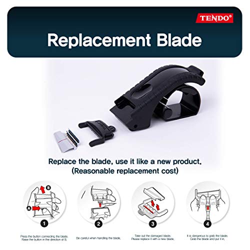 TENDO Heavy Duty Shipping Tape Dispenser, 2 Inch Packing Tape Gun with Patented 10° Sloped Chromium Blade, Replaceable Blade, Ergonomic Reusable Handle for Shipping, P-1200 (3rd Gen.) Black - color: Black