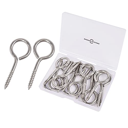 SHONAN 2.5" Stainless Steel Eye Screws for Wood, 18 Pcs Screw Eye Hooks Eye Bolt Hooks, Eye Screw Hooks for Indoor Outdoor Use, 55 Lbs Capacity - size: 2.5 Inch, 18 Pack