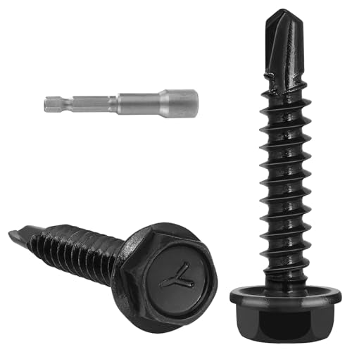 VGBUY 70Pcs #10 x 1-1/2" Self Drilling Screws for Metal,410 Stainless Steel Black Zinc Plated,Self Tapping Sheet Metal Screws,Hex Washer Head - color: Black Hex Washer Head, size: #10 x 1-1/2 inch
