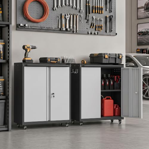 IRONFFICE Locking Storage Cabinet, Steel Garage Cabinet with Wheels, Utility Tool Cabinet for Garage, Home Office and Warehouse - color: Black-grey, size: 31.9"H