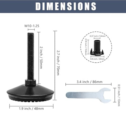 Black M8 Fixed Leveling Feet 8 Pack T-Nuts Wrench Incl - size: M8*50mm, 8Pcs