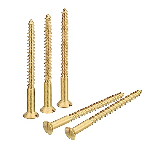 uxcell Brass Wood Screws, 30Pcs M4 x 50mm Slotted Drive Flat Head Self Tapping Screw Countersunk for Woodworking Furniture - size: M4 x 50mm