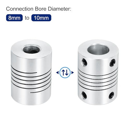 uxcell 2Pcs 8mm to 10mm Aluminum Alloy Shaft Coupling L25xD19 Flexible Coupler Beam for 3D Printer CNC Machine DIY Encoders and Motors Shaft,Silver - size: 8mm to 10mm