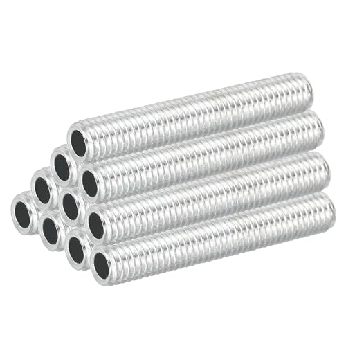 PATIKIL M8 Thread Carbon Steel Lamp Pipe, 10 Set 50 mm/1.97" Hollow Tube Thread Adapter Fasteners Hardware for Lamp Lights Chandelier Ceiling Light DIY, White Zinc Plating - size: M8x50mm