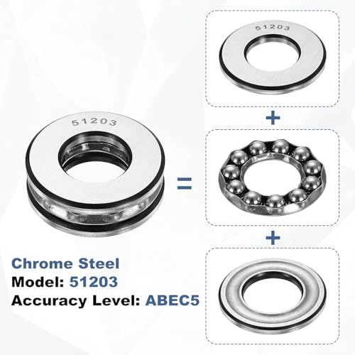 uxcell 2Pcs Thrust Ball Bearings, 17mm Bore 35mm OD 12mm Thick 51203 ABEC5 - size: 51203 17mm x 35mm x 12mm