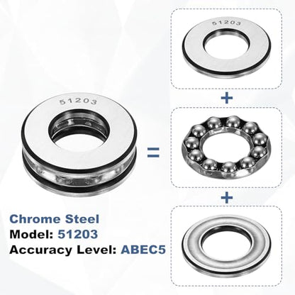 uxcell 2Pcs Thrust Ball Bearings, 17mm Bore 35mm OD 12mm Thick 51203 ABEC5 - size: 51203 17mm x 35mm x 12mm