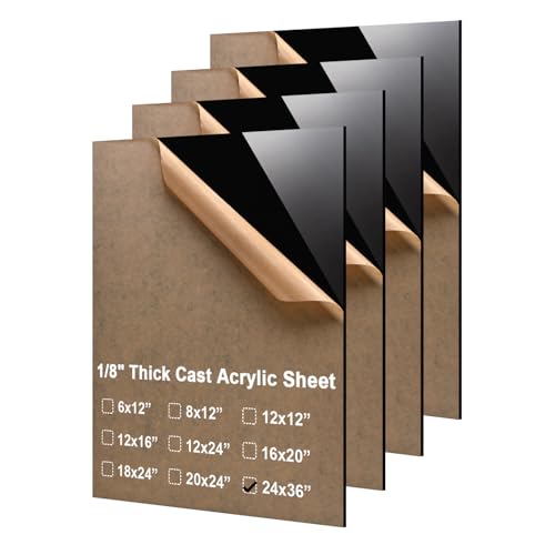 KINLINK 24x36 Plexiglass Sheets 1/8 inch Thick - 3mm Black Cast Acrylic Sheet, Plastic Board Polycarbonate Sheet for DIY Project, Craft, Table Top, Acrylic Sign and Wedding Invitation 4 Pack - color: Black, size: 24x36