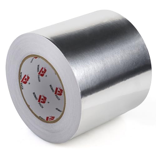 BOMEI PACK Aluminum Foil Tape,Heavy Duty Metal Duct Tape,High Temperature Silver Tape,Perfect for Sealing & Patching,HVAC,Air Ducts,Insulation and Metal Repair (5 Inch x 55 Yards) - size: 5 Inch x 55 Yards
