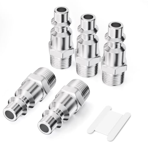 GASHER 5PCS 1/4" MNPT x 1/4" Flow 304 Stainless Steel Industrial Air Plug - size: 1/4" MNPTx1/4" Flow