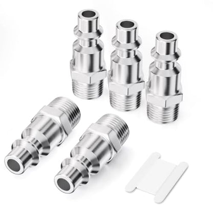 GASHER 5PCS 1/4" MNPT x 1/4" Flow 304 Stainless Steel Industrial Air Plug - size: 1/4" MNPTx1/4" Flow