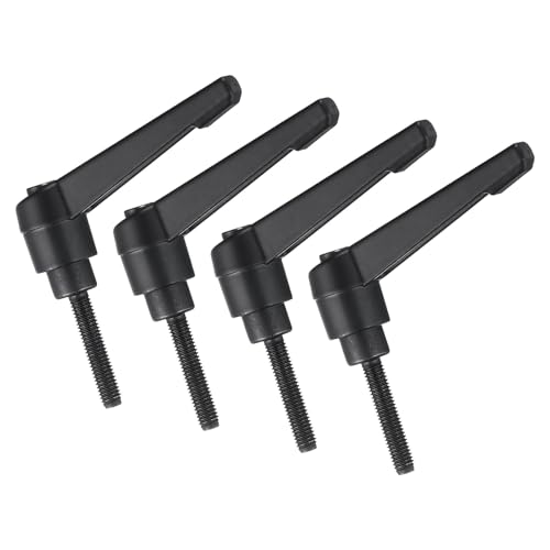 uxcell 4pcs Clamping Lever Handles, M5 x 25mm Black Oxide Carbon Steel Threaded Male Stud, Adjustable Handles Locking Quick Release Ratchet Push Button Bolt Knobs, Black - size: M5 x 25mm