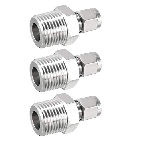 uxcell Compression Tube Fitting, 1/2 NPT Male x Ф1/4" Tube OD with Double Ferrules 3pcs - size: 1/4" x 1/2NPT