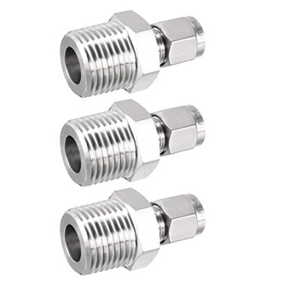 uxcell Compression Tube Fitting, 1/2 NPT Male x Ф1/4" Tube OD with Double Ferrules 3pcs - size: 1/4" x 1/2NPT