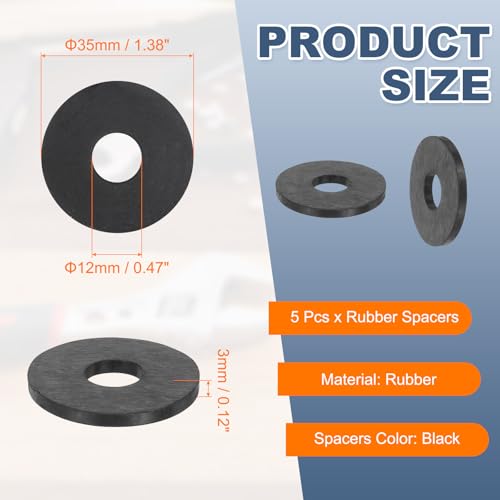 uxcell 5Pcs Rubber Spacers, 35mm OD, 12mm ID, 3mm Thick Black Round Anti Vibration Rubber Pads Isolation Bushings Washer for Home Cars Boat(1.38" OD x 0.47" ID x 0.12" Thick) - size: 35mm OD x 12mm ID x 3mm Thick