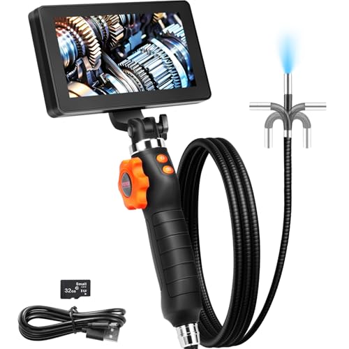 VEVOR Two-Way Articulating Borescope with Light, Inspection Camera with 0.25" Lens, 5" IPS HD Screen, Flexible Mechanic Fiber Optic Snake Scope Cam for Wall Automotive Engine Inspect-4.9FT - size: 0.25-inch Probe