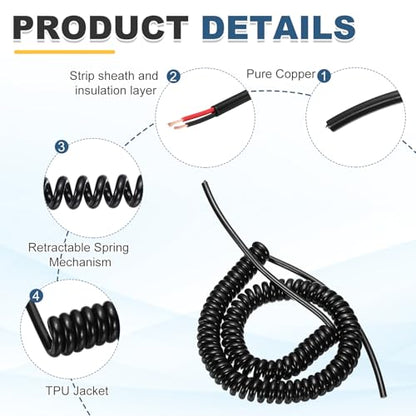 MECCANIXITY 10ft 14AWG Retractable Coiled Coil Cord 300V 105℃ 2 Conductor - size: 10ft x 14AWG, 2 Conductor