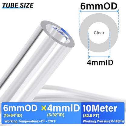 TAILONZ Clear 6mm OD 4mm ID PU Air Hose Pipe Tube Kit 10 Meter 32.8ft - color: Clear, size: 6mm OD/32.8ft/10m