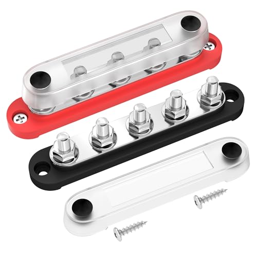 DAIERTEK 12V 150A Bus Bar 5 x 5/16" (M8) Terminal Studs 12V Power Distribution Block with Cover Max 300V AC 48V DC Positive & Negative Battery Distribution Block for Automotive Car Boat - color: 150A-T5M8