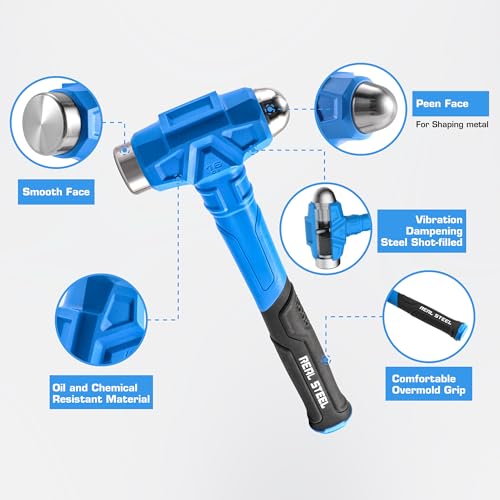 Real Steel 32 Oz Ball Peen Dead Blow Hammer Anti-Vibration Heavy Duty Hammer for Metal Working - size: 32 Oz